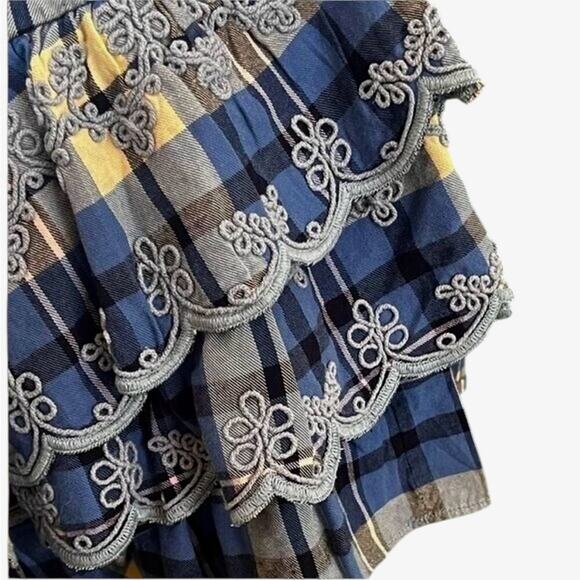 *NWT LOVESHACKFANCY Como Plaid Mini Skirt DENIM SKIES Blueberry Pie - Sz 8 - Picture 8 of 10